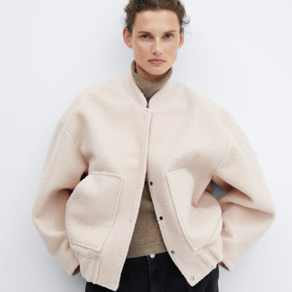 MANGO Cream Bomber Jacket